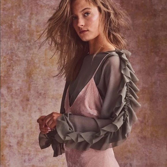 Love Shack Fancy • Olive Green Ruffle Nellie Sleeve Top - Picture 5 of 14